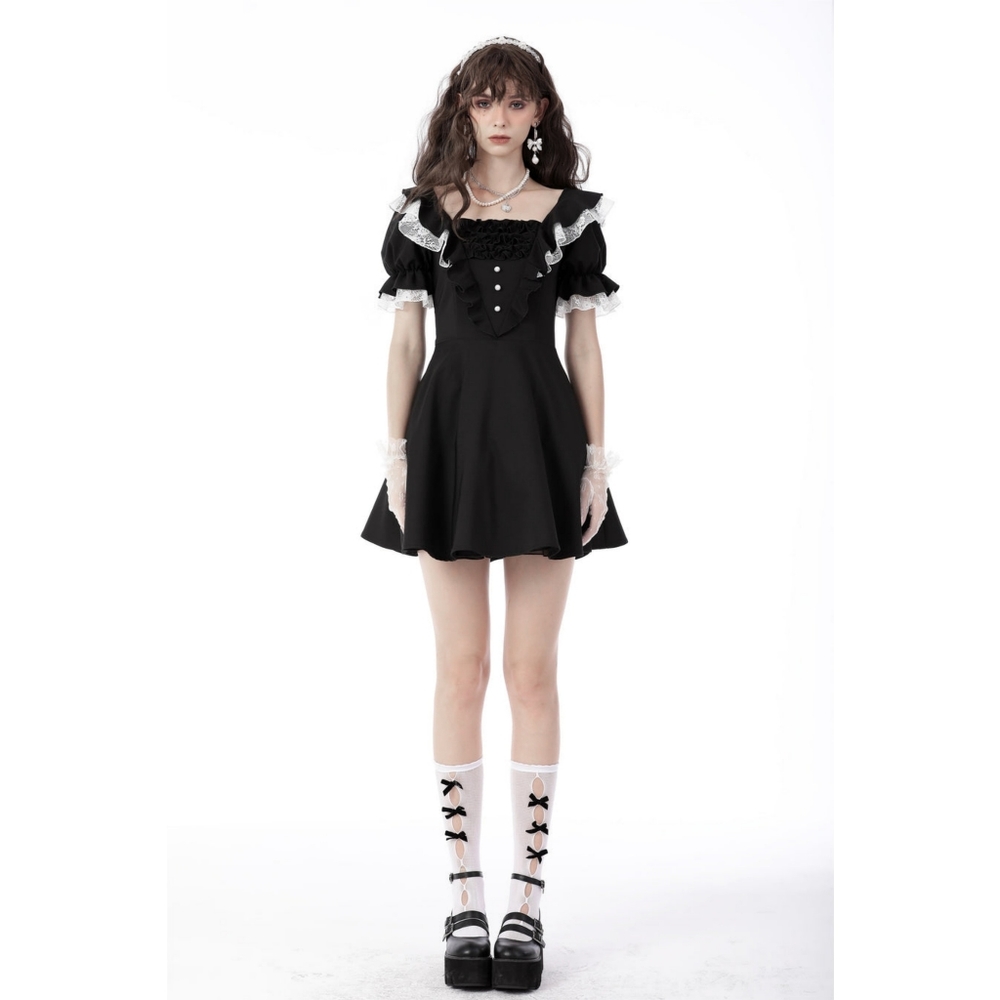 Dark In Love Princess Contrast Ruffle Neckline Dress - Picture 10 of 15